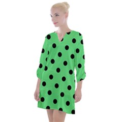 Large Black Polka Dots On Algae Green - Open Neck Shift Dress by FashionLane