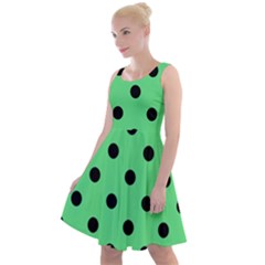 Large Black Polka Dots On Algae Green - Knee Length Skater Dress by FashionLane