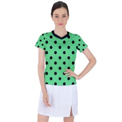 Large Black Polka Dots On Algae Green - Women s Sports Top by FashionLane