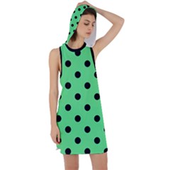 Large Black Polka Dots On Algae Green - Racer Back Hoodie Dress by FashionLane