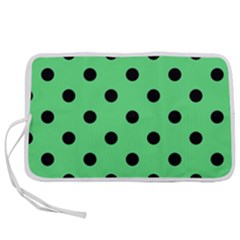 Large Black Polka Dots On Algae Green - Pen Storage Case (l) by FashionLane