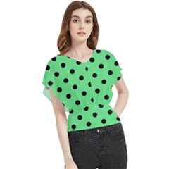 Large Black Polka Dots On Algae Green - Butterfly Chiffon Blouse