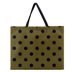 Large Black Polka Dots On Antique Bronze - Zipper Large Tote Bag by FashionLane