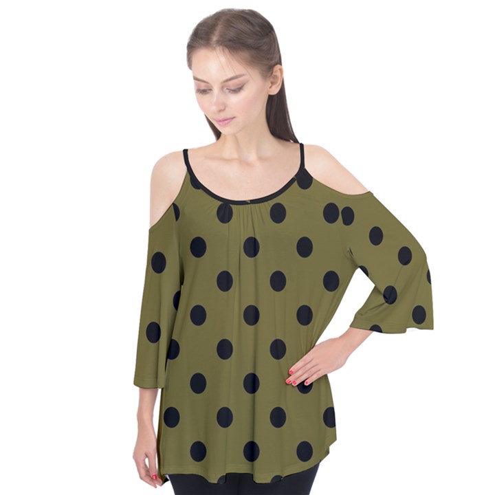 Large Black Polka Dots On Antique Bronze - Flutter Tees