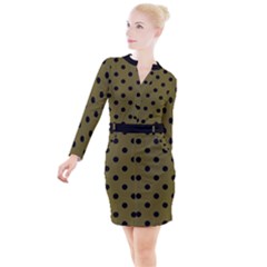 Large Black Polka Dots On Antique Bronze - Button Long Sleeve Dress by FashionLane