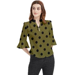 Large Black Polka Dots On Antique Bronze - Loose Horn Sleeve Chiffon Blouse