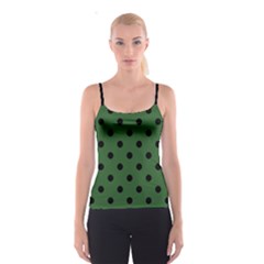 Large Black Polka Dots On Basil Green - Spaghetti Strap Top by FashionLane