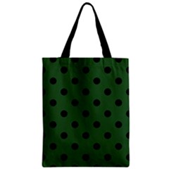 Large Black Polka Dots On Basil Green - Zipper Classic Tote Bag by FashionLane