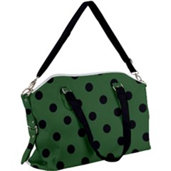 Large Black Polka Dots On Basil Green - Canvas Crossbody Bag by FashionLane