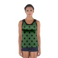 Large Black Polka Dots On Basil Green - Sport Tank Top  by FashionLane