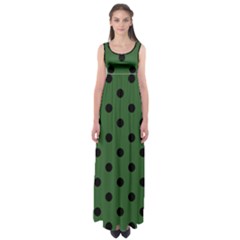 Large Black Polka Dots On Basil Green - Empire Waist Maxi Dress by FashionLane