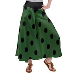 Large Black Polka Dots On Basil Green - Satin Palazzo Pants by FashionLane