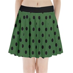 Large Black Polka Dots On Basil Green - Pleated Mini Skirt by FashionLane