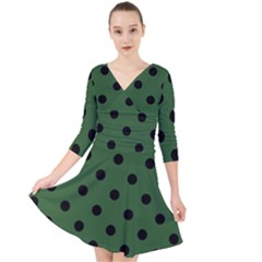 Large Black Polka Dots On Basil Green - Quarter Sleeve Front Wrap Dress by FashionLane