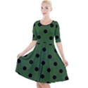 Large Black Polka Dots On Basil Green - Quarter Sleeve A-Line Dress View1