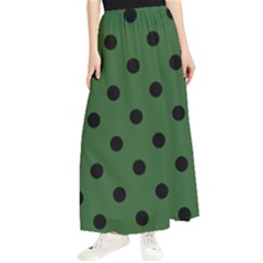 Large Black Polka Dots On Basil Green - Maxi Chiffon Skirt