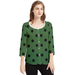 Large Black Polka Dots On Basil Green - Chiffon Quarter Sleeve Blouse