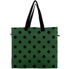 Large Black Polka Dots On Basil Green - Canvas Travel Bag by FashionLane