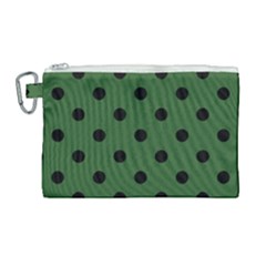 Large Black Polka Dots On Basil Green - Canvas Cosmetic Bag (large) by FashionLane