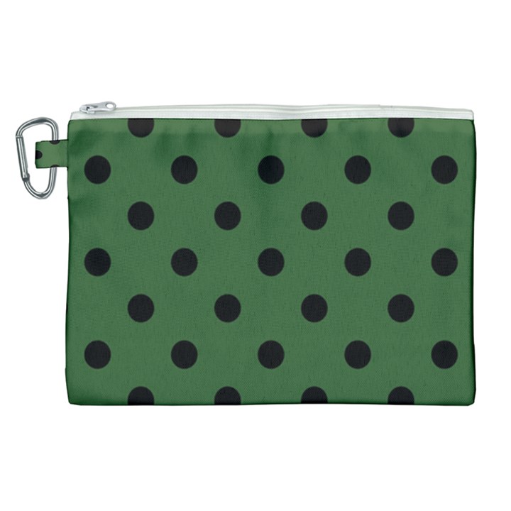 Large Black Polka Dots On Basil Green - Canvas Cosmetic Bag (XL)