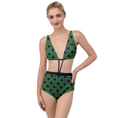 Large Black Polka Dots On Basil Green - Tied Up Two Piece Swimsuit by FashionLane