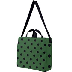 Large Black Polka Dots On Basil Green - Square Shoulder Tote Bag