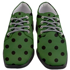 Large Black Polka Dots On Basil Green - Women Heeled Oxford Shoes by FashionLane