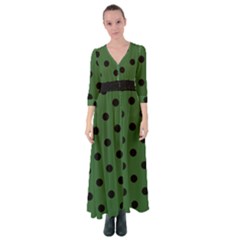 Large Black Polka Dots On Basil Green - Button Up Maxi Dress by FashionLane