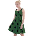 Large Black Polka Dots On Basil Green - Knee Length Skater Dress View1