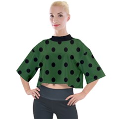 Large Black Polka Dots On Basil Green - Mock Neck Tee