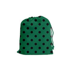 Large Black Polka Dots On Cadmium Green - Drawstring Pouch (medium) by FashionLane