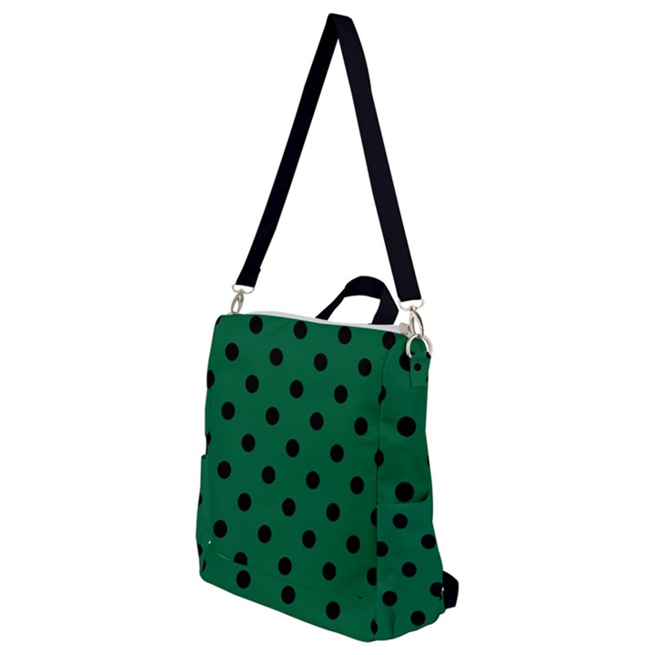 Large Black Polka Dots On Cadmium Green - Crossbody Backpack