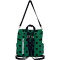 Large Black Polka Dots On Cadmium Green - Crossbody Backpack View3