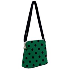 Large Black Polka Dots On Cadmium Green - Zipper Messenger Bag by FashionLane