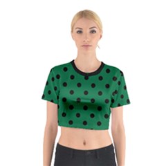 Large Black Polka Dots On Cadmium Green - Cotton Crop Top by FashionLane