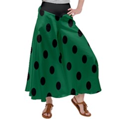 Large Black Polka Dots On Cadmium Green - Satin Palazzo Pants by FashionLane