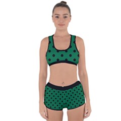 Large Black Polka Dots On Cadmium Green - Racerback Boyleg Bikini Set by FashionLane