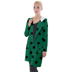 Large Black Polka Dots On Cadmium Green - Hooded Pocket Cardigan by FashionLane