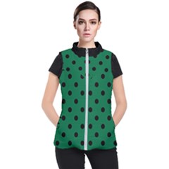 Large Black Polka Dots On Cadmium Green - Women s Puffer Vest by FashionLane