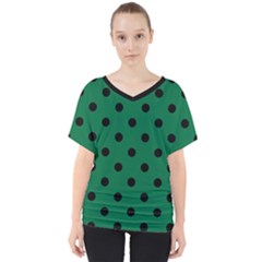 Large Black Polka Dots On Cadmium Green - V-neck Dolman Drape Top by FashionLane