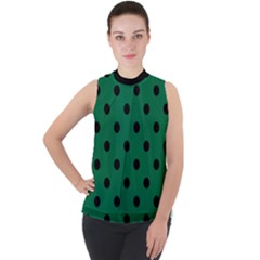 Large Black Polka Dots On Cadmium Green - Mock Neck Chiffon Sleeveless Top by FashionLane