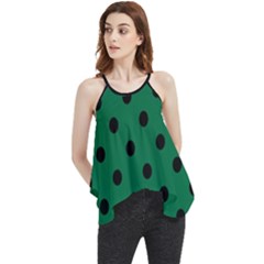 Large Black Polka Dots On Cadmium Green - Flowy Camisole Tank Top