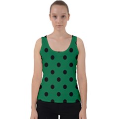 Large Black Polka Dots On Cadmium Green - Velvet Tank Top by FashionLane