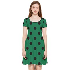 Large Black Polka Dots On Cadmium Green - Inside Out Cap Sleeve Dress