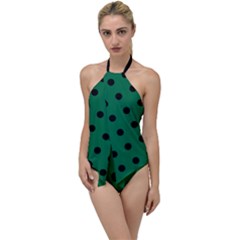 Large Black Polka Dots On Cadmium Green - Go With The Flow One Piece Swimsuit by FashionLane