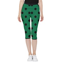 Large Black Polka Dots On Cadmium Green - Inside Out Lightweight Velour Capri Leggings 