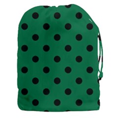 Large Black Polka Dots On Cadmium Green - Drawstring Pouch (3xl) by FashionLane