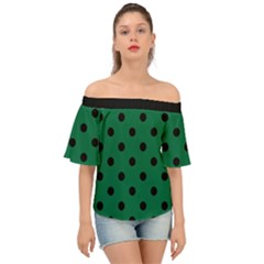 Large Black Polka Dots On Cadmium Green - Off Shoulder Short Sleeve Top by FashionLane