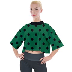 Large Black Polka Dots On Cadmium Green - Mock Neck Tee