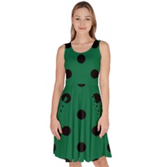 Large Black Polka Dots On Cadmium Green - Knee Length Skater Dress With Pockets by FashionLane